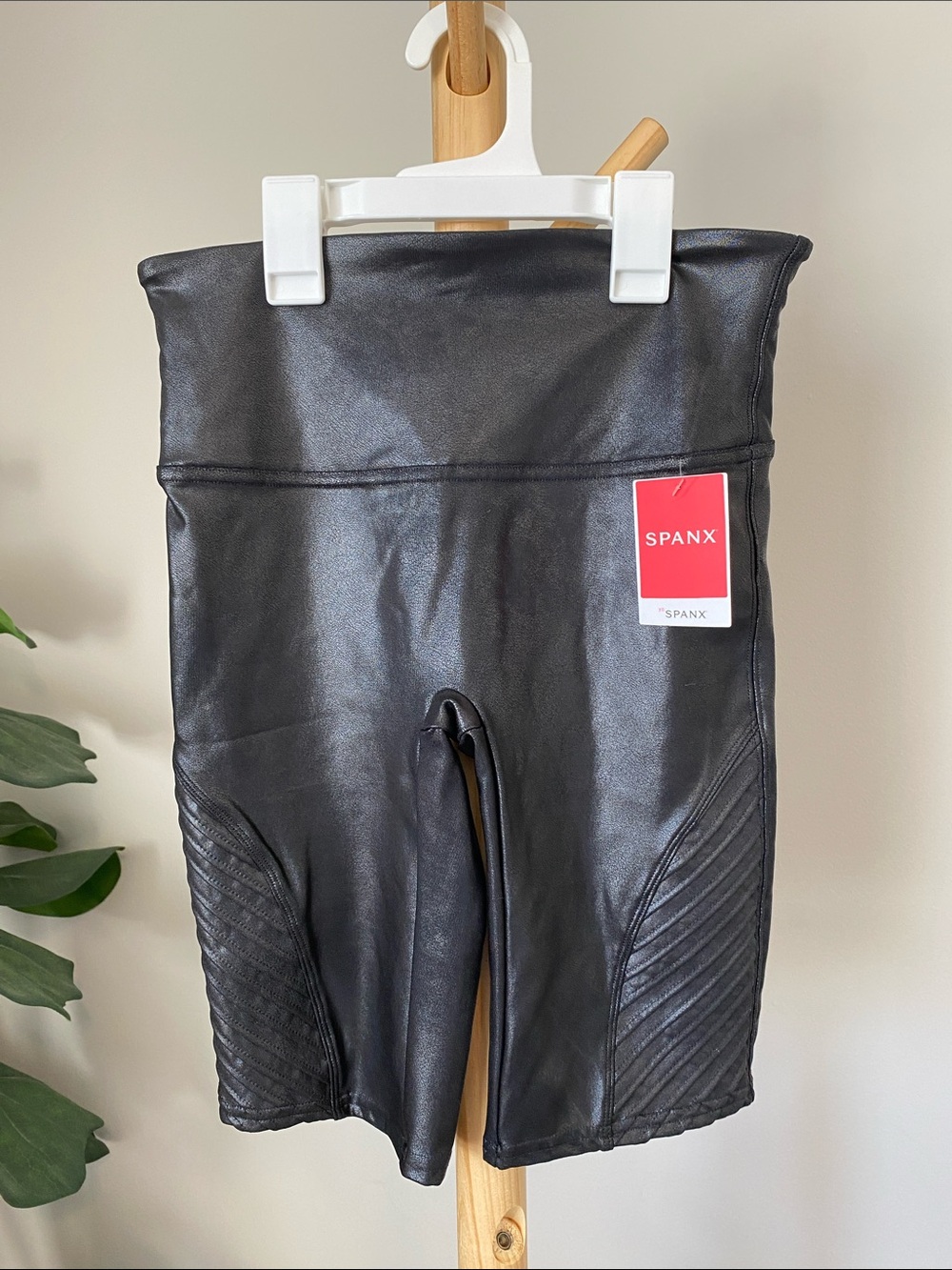 NWT SPANX Faux Leather Moto Bike Short - Black